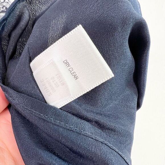 Garnet Hill Mini Dress Womens Large Navy Blue Viscose Tiered Floral Cap Sleeve - Picture 6 of 11